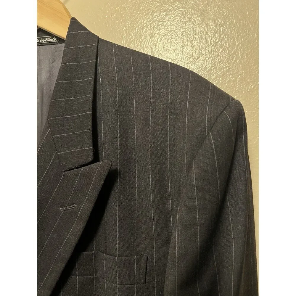 Vito Rufolo Italy Pinstripe Double Breasted Wool Blazer Dark Gray Men's Size 43